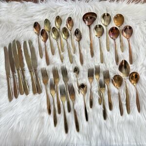Dorling | Vintage Gold Dirilyte Golden Autumn Symphony Goldware Dinner Flatware